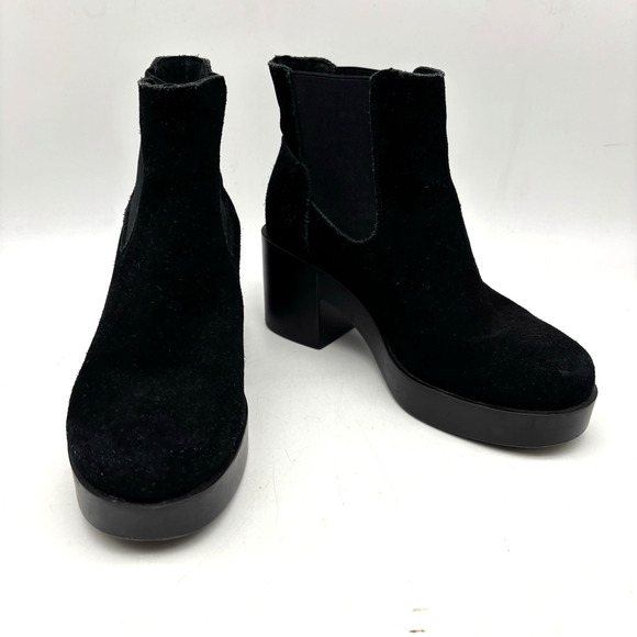 Anthropolgie SixtySeven Black Suede Leather Block Heel Platform Boots 7.5 38 - Picture 2 of 16